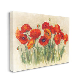 Red Poppy Florals Soft Green Meadow Grass 20" x 16" Gallery Wrapped Wall Art