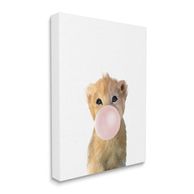 Baby Lion with Pink Bubble Gum Jungle Animal 30" x 24" Gallery Wrapped Wall Art