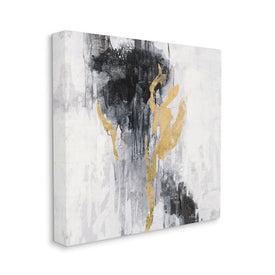 Modern Rain Abstraction Black Gold Distressed Detail 17" x 17" Gallery Wrapped Wall Art