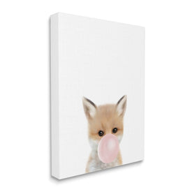 Baby Red Fox with Pink Bubble Gum Woodland Animal 20" x 16" Gallery Wrapped Wall Art