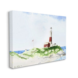 Red Striped Lighthouse on Coastal Cliff 20" x 16" Gallery Wrapped Wall Art