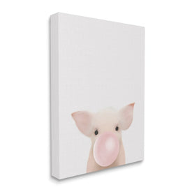 Baby Farm Piglet with Pink Bubble Gum 20" x 16" Gallery Wrapped Wall Art