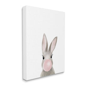 Bunny with Pink Bubble Gum Forest Animal 20" x 16" Gallery Wrapped Wall Art