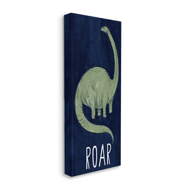 Tall Green Dinosaur Roar Text Over Blue 30" x 13" Gallery Wrapped Wall Art