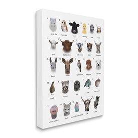 Alphabet Chart of Wild Animals Over White 20" x 16" Gallery Wrapped Wall Art