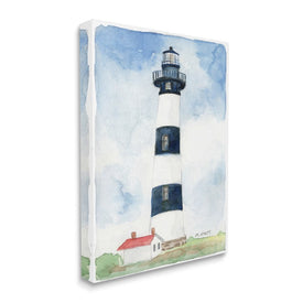 Black Striped Lighthouse with Quaint Cabin 20" x 16" Gallery Wrapped Wall Art