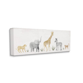 Adorable Jungle Animals Wildlife Illustration Elephant Giraffe 48" x 20" Gallery Wrapped Wall Art