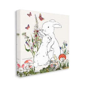 Rabbit Hugs in Spring Meadow Butterfly Garden 17" x 17" Gallery Wrapped Wall Art