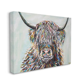 Country Cattle Wooly Highland Portrait Rainbow Hair 20" x 16" Gallery Wrapped Wall Art