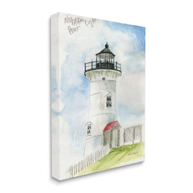 Nobska Point Lighthouse Cliffside Coastal Architecture 20" x 16" Gallery Wrapped Wall Art