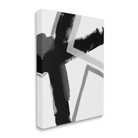 Bold Angle Abstract Design Black Gray Lines 30" x 24" Gallery Wrapped Wall Art