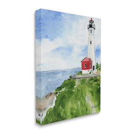 Beach Cliff Lighthouse Ocean Overlook Landscape 20" x 16" Gallery Wrapped Wall Art