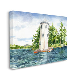 Cove Side Lighthouse Rustic Lake Landscape 20" x 16" Gallery Wrapped Wall Art