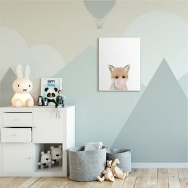 Baby Red Fox with Pink Bubble Gum Woodland Animal 30" x 24" Gallery Wrapped Wall Art