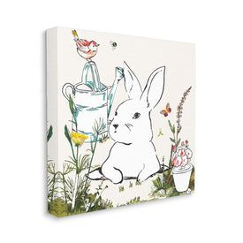 Curious Bunny Rabbit Butterfly Garden Florals 17" x 17" Gallery Wrapped Wall Art