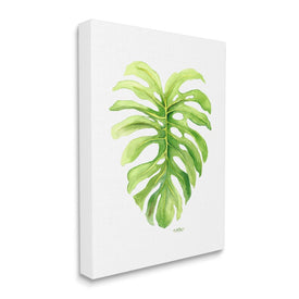 Monstera Leaf Tropical Plant Over White 20" x 16" Gallery Wrapped Wall Art