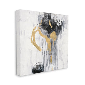 Abstract Gold Black Rain Modern Distressed Design 17" x 17" Gallery Wrapped Wall Art