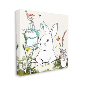 Curious Bunny Rabbit Butterfly Garden Florals 24" x 24" Gallery Wrapped Wall Art