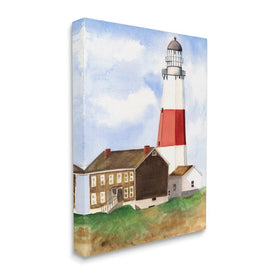 Nautical Red Striped Lighthouse Coastal Cliff Architecture 20" x 16" Gallery Wrapped Wall Art