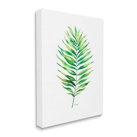 Minimal Green Palm Tropical Plant Over White 20" x 16" Gallery Wrapped Wall Art
