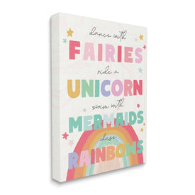 Fairies Unicorns Mermaids and Rainbows Whimsical Design 20" x 16" Gallery Wrapped Wall Art