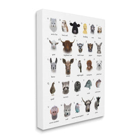 Alphabet Chart of Wild Animals Over White 30" x 24" Gallery Wrapped Wall Art