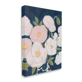 Luminous Pink Floral Bouquet Over Deep Blue 30" x 24" Gallery Wrapped Wall Art