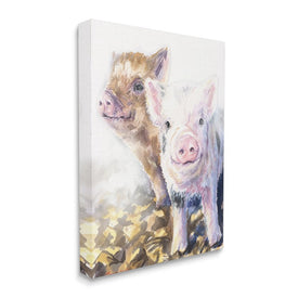 Baby Piglets Smiling Adorable Farm Animals 20" x 16" Gallery Wrapped Wall Art