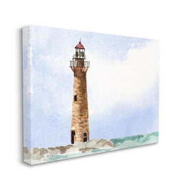 Coastal Little Gull Lighthouse Soft Watercolor Seascape 20" x 16" Gallery Wrapped Wall Art