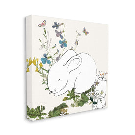 Sleeping Bunny Rabbit Soft Butterfly Garden 17" x 17" Gallery Wrapped Wall Art