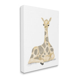 Baby Giraffe Resting Soft Yellow Brown Illustration 30" x 24" Gallery Wrapped Wall Art