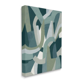 Abstract Jigsaw Shapes Layered Green Limestone 20" x 16" Gallery Wrapped Wall Art