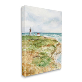 Point Judith Cliffside Lighthouse Coastal Landscape 20" x 16" Gallery Wrapped Wall Art