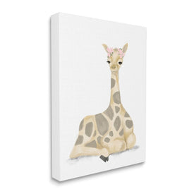 Floral Crown Baby Giraffe Soft Animal Illustration 20" x 16" Gallery Wrapped Wall Art