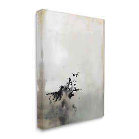 Minimal Neutral Abstract Painting Black Splatter 20" x 16" Gallery Wrapped Wall Art