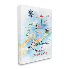 Nautical Map of Eastern Long Island Lighthouses 20" x 16" Gallery Wrapped Wall Art
