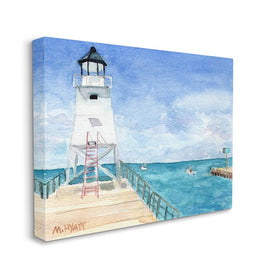 Boardwalk Leading to Lighthouse Seaside Landscape 20" x 16" Gallery Wrapped Wall Art