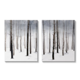 Winter Snow Tree Forest Haze Eerie Cold 30" x 24" Gallery Wrapped Wall Art Two-Piece Set