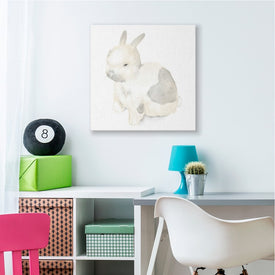 Sleepy Bunny Illustration Nursery Style Animal 36" x 36" Gallery Wrapped Wall Art