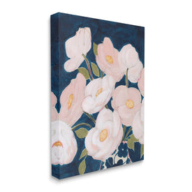 Spring Florals Pink Petals Over Deep Blue 40" x 30" Gallery Wrapped Wall Art