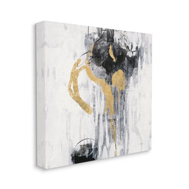 Abstract Gold Black Rain Modern Distressed Design 36" x 36" Gallery Wrapped Wall Art