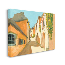 Shadows Between Buildings European Country Road 48" x 36" Gallery Wrapped Wall Art