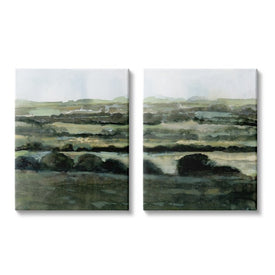 Deep Green Countryside Hills Abstract Landscape 20" x 16" Gallery Wrapped Wall Art Two-Piece Set
