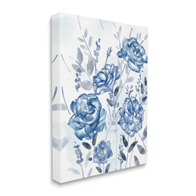 Blue Rose Garden Abstract Toile Florals 30" x 24" Gallery Wrapped Wall Art