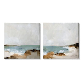 Abstract Beach Cove Landscape Sandy Cliffs 17" x 17" Gallery Wrapped Wall Art Two-Piece Set