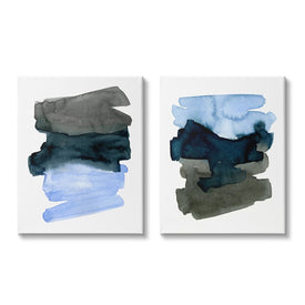 Energetic Blue Brush Strokes Abstract Ombre 20" x 16" Gallery Wrapped Wall Art Two-Piece Set