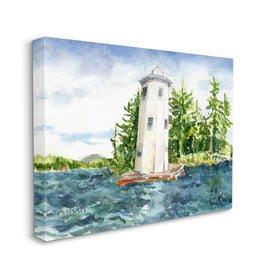 Cove Side Lighthouse Rustic Lake Landscape 40" x 30" Gallery Wrapped Wall Art