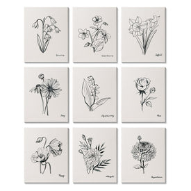 Countryside Floral Illustrations Dynamic Linework 14" x 11" Gallery Wrapped Wall Art