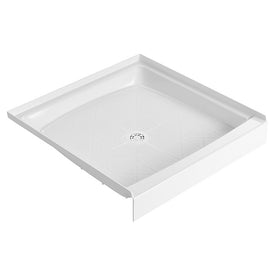 Shower Floor Cascade Single Threshold White 32 x 32 Inch Molded Stone Integral Molded Drain with Plastic Strainer