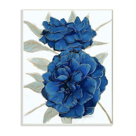 Bold Blue Carnation Florals Gold Line Detail 19" x 13" Wall Plaque Wall Art